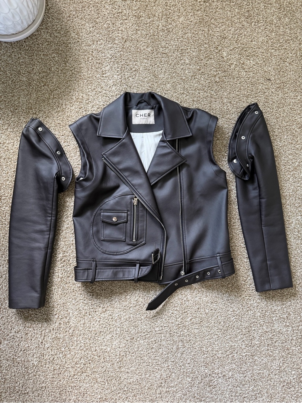Dark Brown Removable-Sleeve Faux Leather Moto Vest